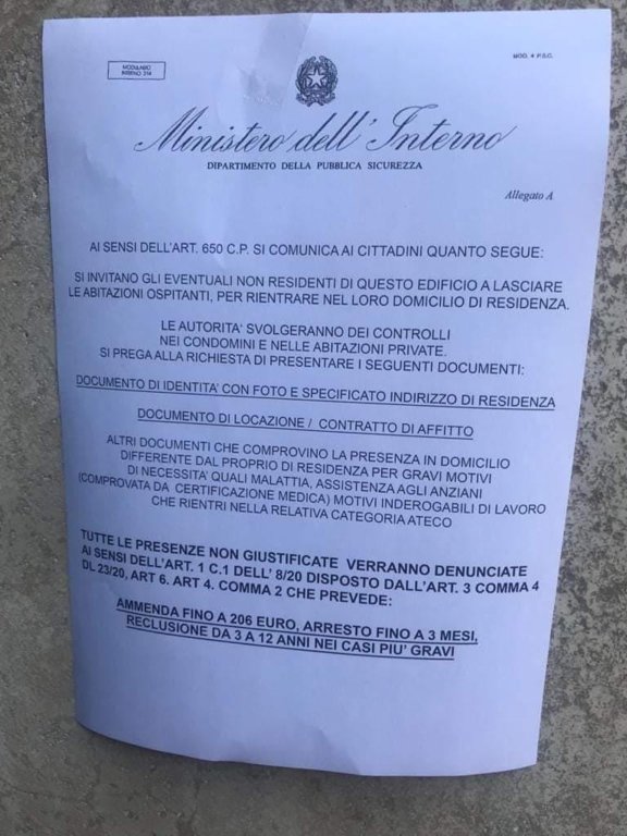simulazione comunicazione del ministero dell'interno in vari condomini a Roma.jpg